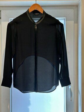 The Kooples Black Blouse w/ Leather Collar & Piping XS